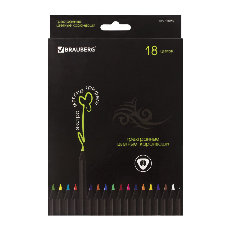 Карандаши цветные трехгранные Brauberg Black Jack 18 цветов 180597 цена за 2 шт , 
